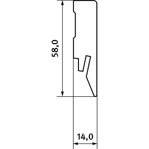 Technische Zeichnung: Egger Sockelleiste L613, Maße 58x14mm, für Fußboden Predaia Eiche Honig.