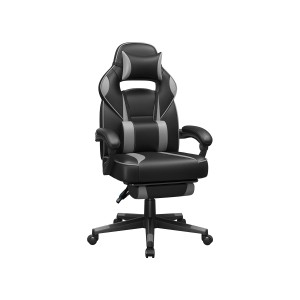 Songmics Gamingstuhl, schwarz-grau, mit Kopf- und Lendenkissen für optimalen Komfort.