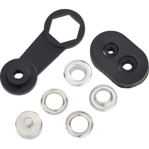 Ösenset für Seilzüge, 15mm, Messing Grau, mit Werkzeug zum Anbringen der Ösen.