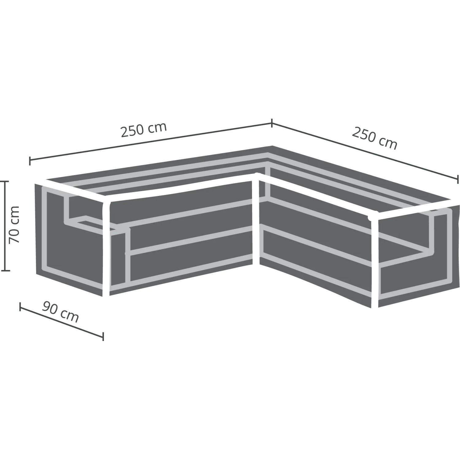 Perel Schutzhülle für L-förmige Lounge-Gruppe, 215x215 cm, schützt Gartenmöbel vor Witterung.