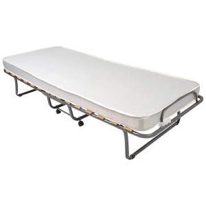 Veraflex Colonia Gästebett 80x200 cm, zusammengeklappt mit Matratze und Rollen.