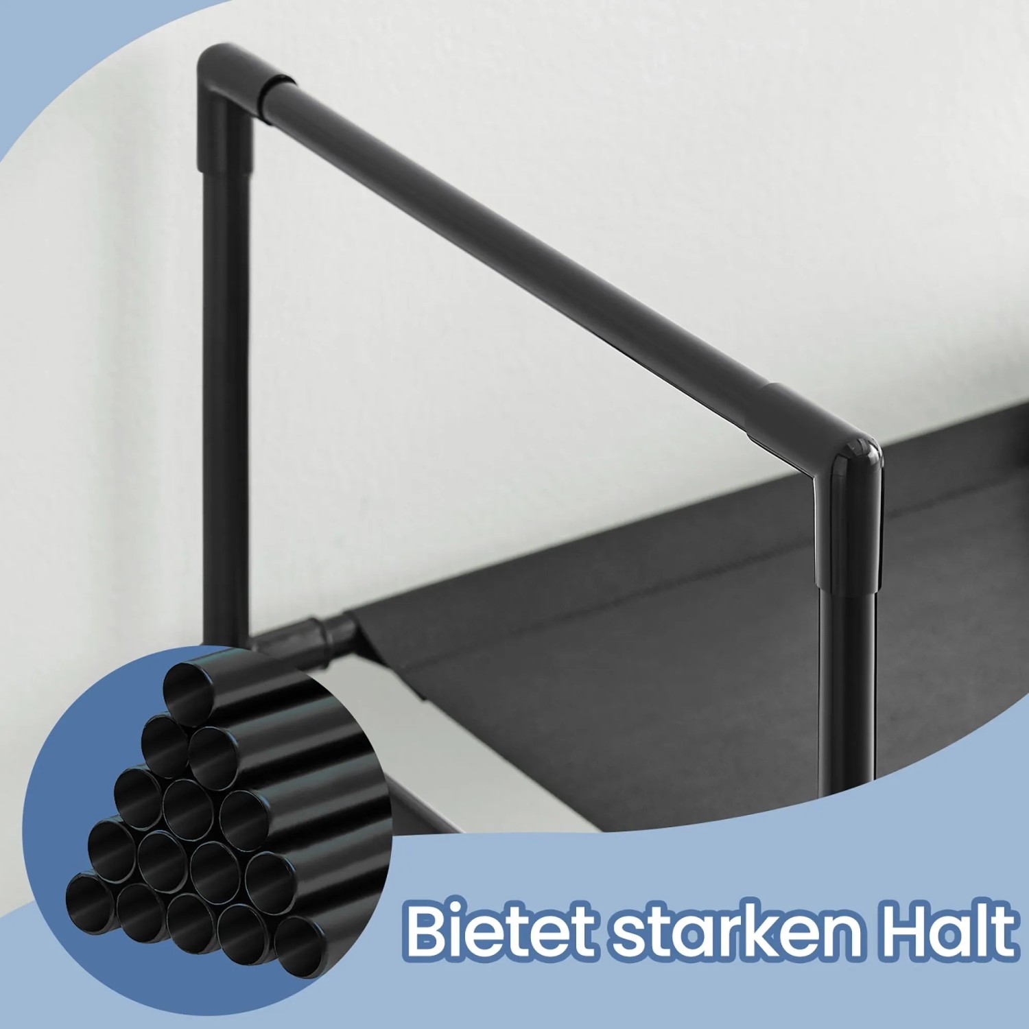Detailaufnahme: Schwarzes Songmics Schuhregal Rylan mit 10 Ebenen, stabiles Metallgestell.