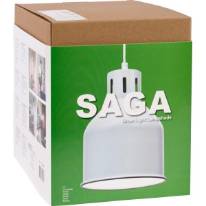 Verpackung des weißen Venso E27 Lampenschirms SAGA für Pflanzenanzucht.