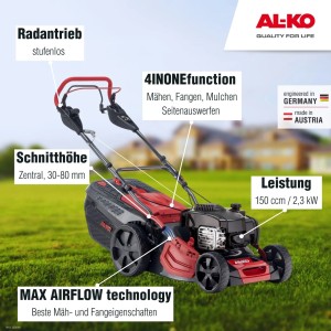 Al-Ko Premium 524 VS-B Benzin Rasenmäher mit Radantrieb, 51 cm Schnittbreite.