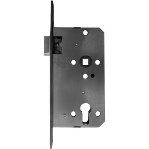 Korridorschloss, gefälzt, DIN rechts, Edelstahl, für Profilzylinder. Türschloss für Innentüren.