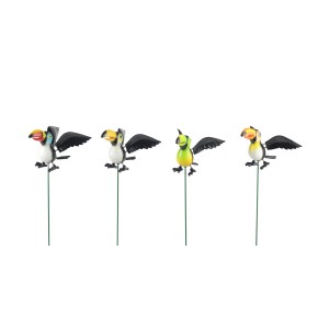 Verschiedene Deko-Gartenstecker Tropenvögel, 46cm hoch, für farbenfrohe Gartendekoration.