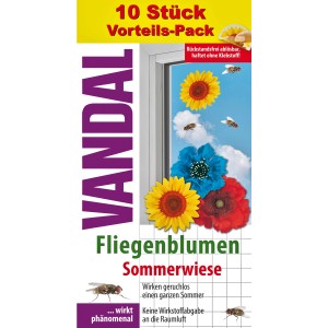 Vandal Fliegenblumen Sommerwiese, 10er Packung. Fenster-Fliegenfalle mit Blumenmuster für den Sommer.