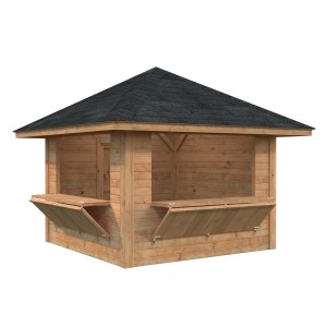 Palmako Marktstand Bianca Set 105, braun tauchgrundiert, 300x300 cm, mit Verkaufsklappen.