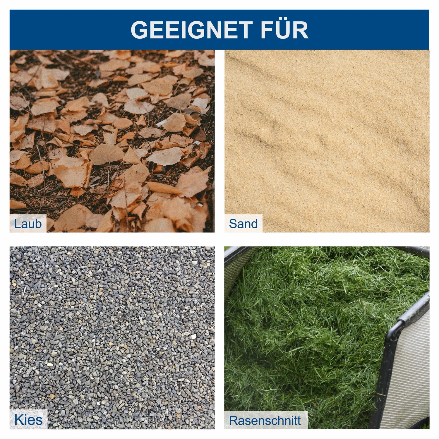 Geeignet für Laub, Sand, Kies und Rasenschnitt. Scheppach Kehrmaschine S800.