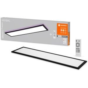 Ledvance Planon Plus LED-Deckenleuchte, schwarz, 100x25cm, mit Fernbedienung und Verpackung.