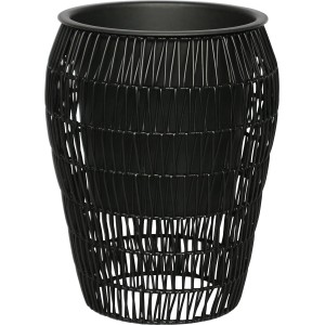 Schwarzes, rundes Polyrattan Pflanzgefäß, 37,5x29,5x29,5 cm, für Garten und Balkon.