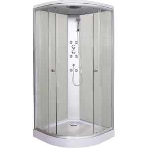 Komplettduschkabine TC01, 90x90x210 cm mit Glasrückwänden, Kopf- und Handbrause, Massagedüsen.