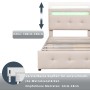 okwish Polsterbett 90x200cm mit LED Leuchten Kinderzimmer Beige ohne Matratze_9