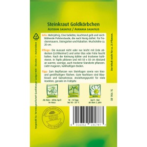 Samentüte Quedlinburger Steinkraut 'Goldkörbchen', gelbe Blüten.