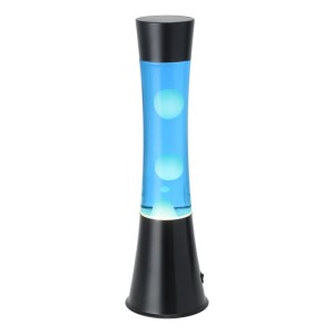Eglo LED-Lavatischleuchte schwarz/blau/weiß. Moderne LED-Tischlampe mit blauer Flüssigkeit und weißem Wachs.