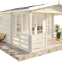 Imprägniertes Alpholz Gartenhaus Lappland-40 mit Satteldach und überdachter Veranda.