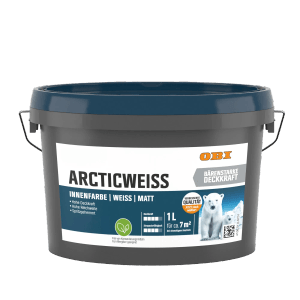 OBI Wandfarbe Arcticweiss, 1 Liter, matt. Innenfarbe für Neu- und Renovierungsanstriche.