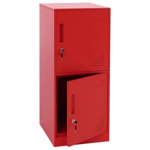 Roter MCW Spind P63 mit 2 Türen, ein Büroschrank mit offenem Fach.