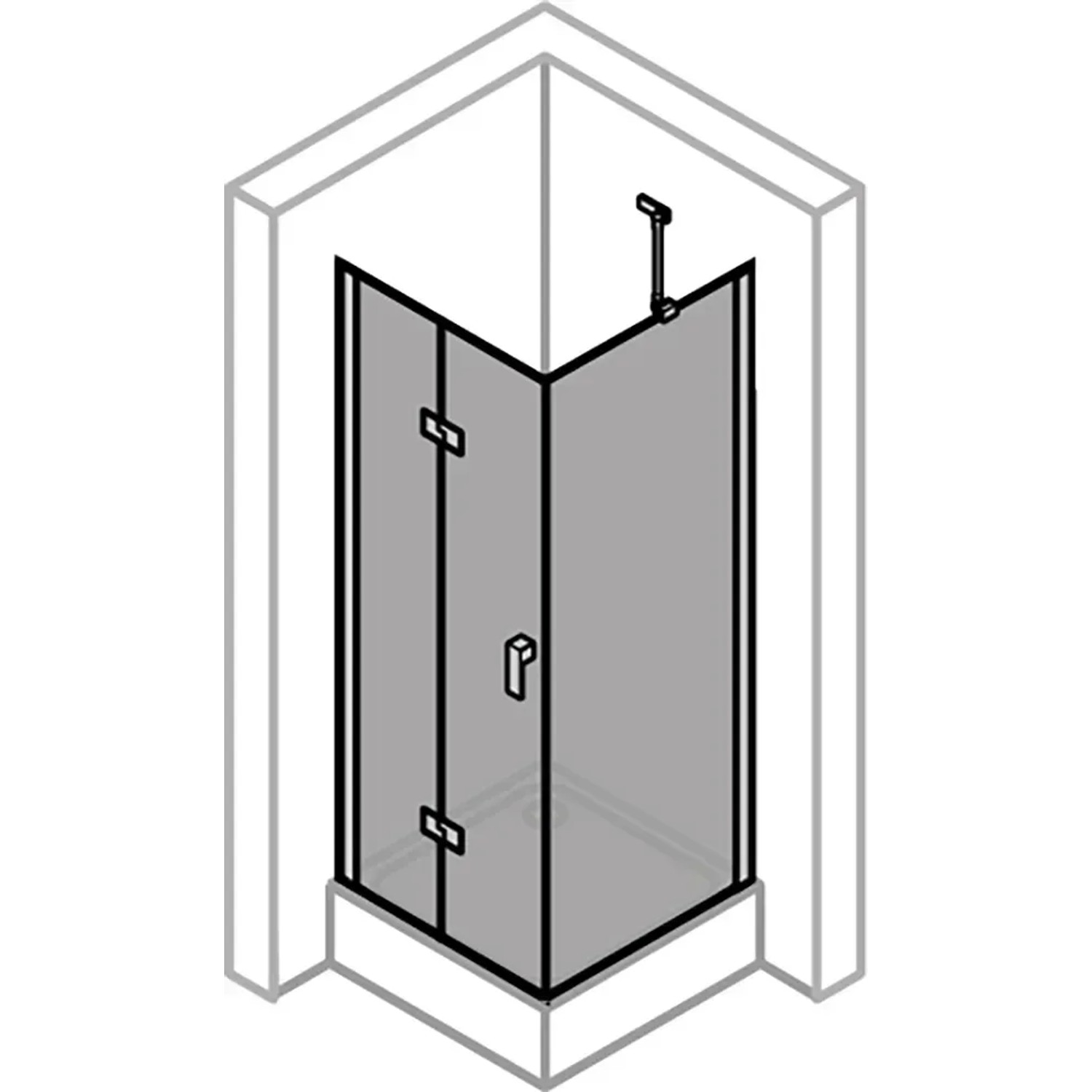 Hüppe 4-Eck-Schwingfalttür Design Pure, 70x190 cm, Silber Matt, teilgerahmte Duschtür mit zwei Glasflügeln.