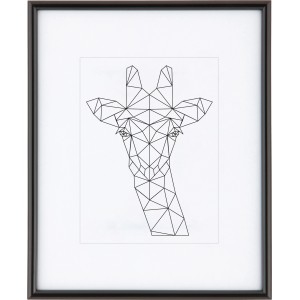 Schwarzer Kunststoff Bilderrahmen (24x30 cm) mit Passepartout und geometrischer Giraffe.