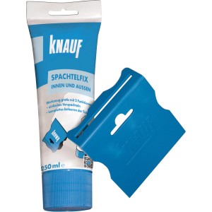 Knauf Spachtelfix 250ml mit Spachtelwerkzeug zum Ausbessern von Löchern und Rissen.
