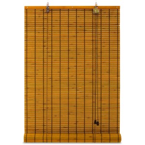 Sol Royal Bambusrollo 90x220cm. Helles Bambus Rollo mit Zugschnüren und Holzleiste für Fenster.