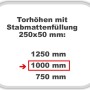 Infografik: Torhöhen mit Stabmattenfüllung 250x50 mm, Fokus auf 1000 mm Höhe.
