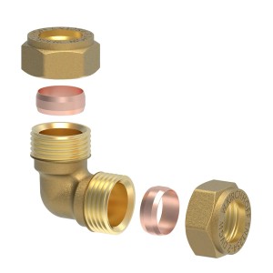 Kirchhoff Winkel 90° Klemmfitting 18 mm für CU-Rohr, blank, zur Verbindung von Kupferrohren.