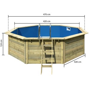 Karibu Holzpool Modell 2 X Set mit blauer Innenhülle und Leiter.