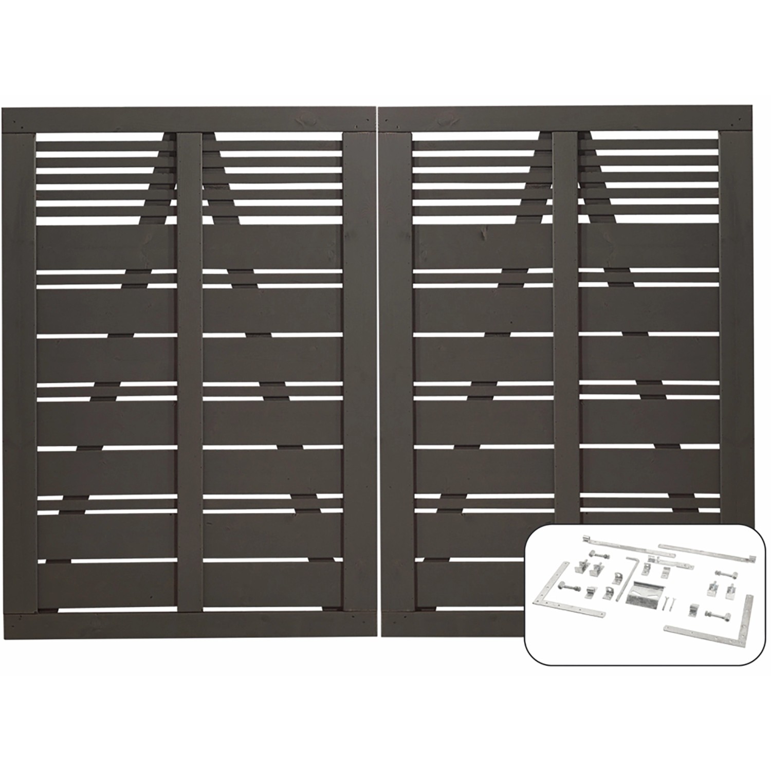 Doppeltor Silence, Nadelholz umbragrau, 200x140 cm. Gartentor mit Beschlägen zur Selbstmontage.
