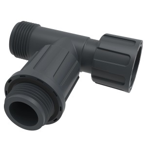 T-Ventilverbinder mit 2x 25 mm Außengewinde und 1x 25 mm Innengewinde für Wasserleitungen.