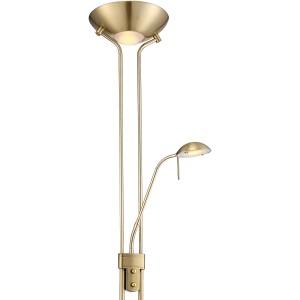 LED-Deckenfluter Leonas in Messing matt mit Lesearm.