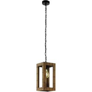 Eglo Pendelleuchte Takhira, schwarz, mit Holzrahmen. Moderne Hängelampe für Wohn- und Schlafzimmer.