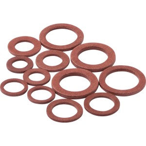 12-teiliges Set KÖRO Vulkanfiberringe für Überwurfmuttern in verschiedenen Größen.