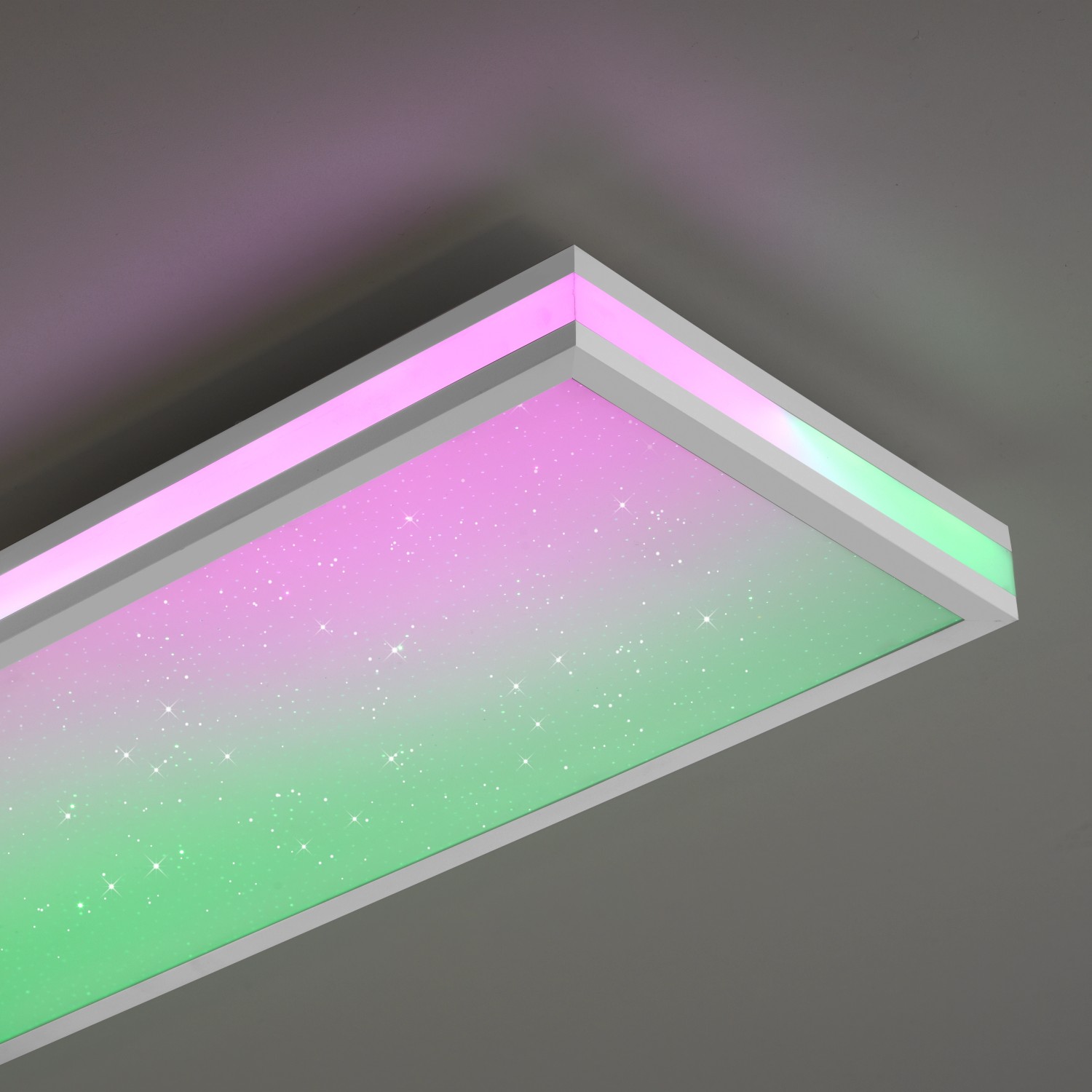 Weißes Just Light LED-Panel Mario 100x25 cm mit Farbwechsel und Sternenhimmel-Effekt.