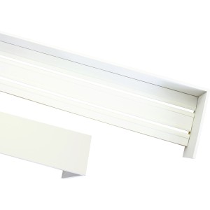 Weiße, 2-läufige Karniese (160 cm) aus Holz mit Blende und Zubehör für Gardinen.