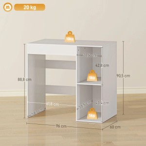 Weißer Waschmaschinenschrank aus Spanplatte mit offenen Fächern. Bietet Stauraum über der Waschmaschine. Maße: 96x60x90,5 cm.