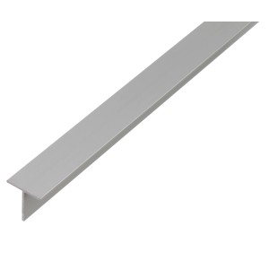 Silbernes T-Profil Aluminium, 15x15x1000 mm, ideal für Befestigungen und Rahmenkonstruktionen.