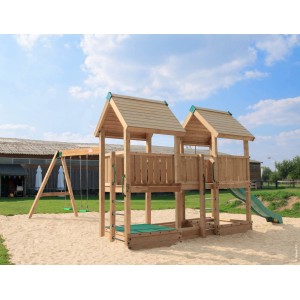 Hy-Land Spielgerät P4S mit Rutsche, Doppelschaukel aus Douglasie für den Garten.