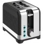 HOMCOM Toaster in Schwarz-Silber mit zwei Schlitzen, Bedienfeld, Bräunungsstufen und Funktionen für Auftauen/Aufwärmen.