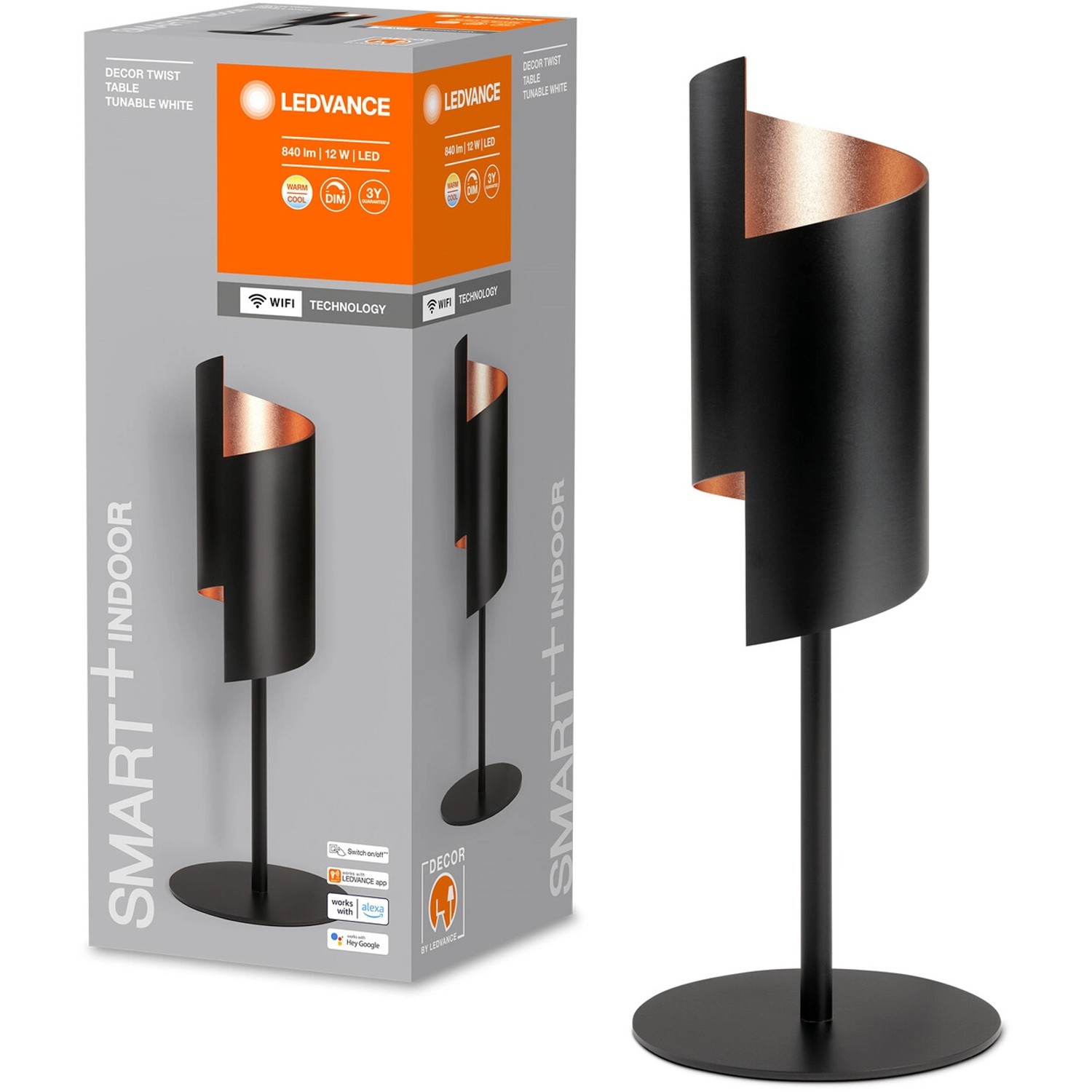 Ledvance Smart+ WiFi Tischleuchte Decor Twist Schwarz, elegante smarte Tischlampe.