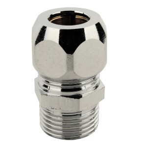 Verchromter Kirchhoff Quetschverschraubung-Nippel, 21 mm x 10 mm, für Sanitär- und Heizungsinstallationen.