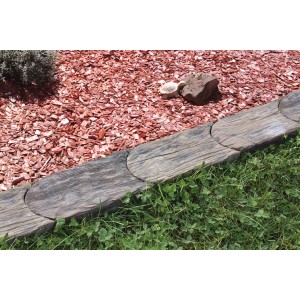 Häusler Rasenkantenstein in Holzoptik aus Beton, zur Rasenbegrenzung im Garten.