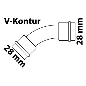 Kirchhoff CU-Bogen 45° mit 2 Muffen, blank, 28 mm, für Pressfittings.