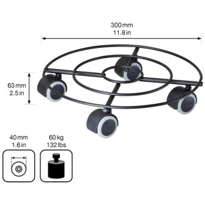 Wagner Pflanzenroller Draht GH 0944, Ø 30cm, schwarz matt, mit 4 Rollen, bis 60kg belastbar.