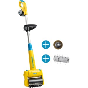 Gloria Akku-Oberflächenbürste MultiBrush li-on Plus Set mit Stein-, Fugenbürste und Rasenlüfterwalze.