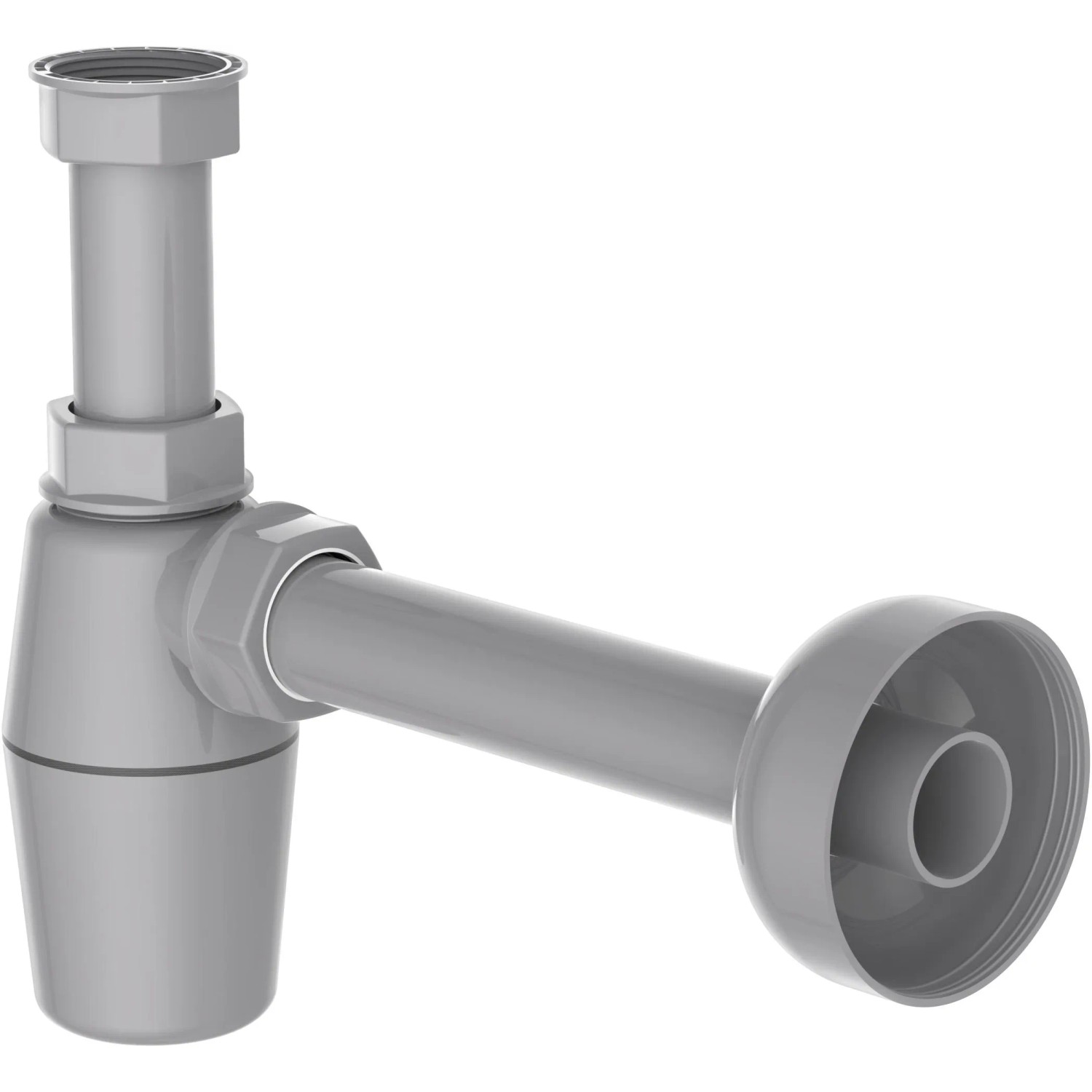 Grauer Kirchhoff Tassensiphon Eco Save für Waschbecken aus recyceltem Kunststoff.