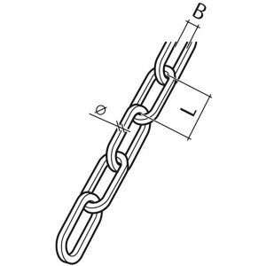 Skizze einer schwarzen, gehämmerten Conacord Zierkette aus Stahl, Details zu Maßen.
