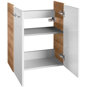 Offener Fackelmann Waschbeckenunterschrank Milano in Asteiche und Weiß mit zwei Einlegeböden.