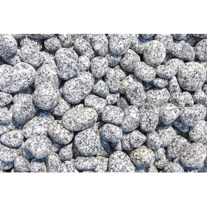 Granitzierkiesel Salz-Pfeffer, 25-50 mm, im PE-Sack. Zierkies für Garten- und Landschaftsbau.